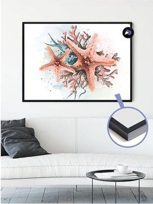 Defne Store (PSTER21185) Pembe Deniz Yıldızları Hayvan Çerçeveli Tablo, Çerçeveli Poster 30 x 40