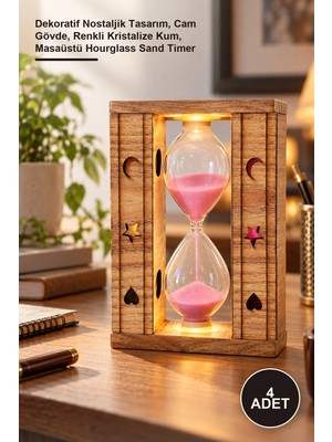 Yenilig 4 Adet Ahşap Işıklı Kum Saati – Dekoratif Nostaljik Tasarım, Cam Gövde, Renkli Kristalize Kum, Masaüstü Hourglass Sand Timer
