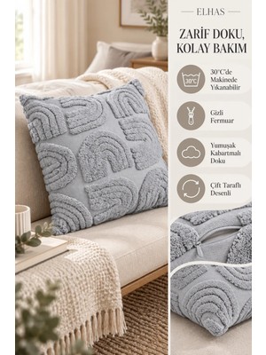 ELHAS Kabartma Desenli Yumuşak Dokulu Dekoratif Kırlent Kılıfı Modern ve Şık Yastık Kılıfı (1 Adet )