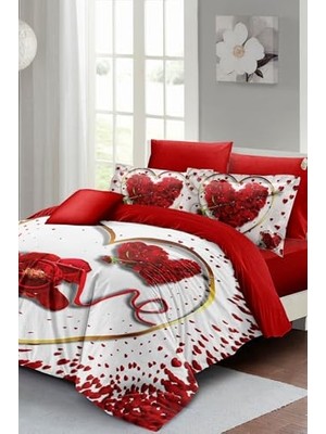 Defne Store Sevgililer Günü Özel Çift Kişilik Nevresim Takımı Pamuk Saten Love Feather; Kırmızı, MONOHOME67120