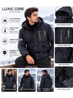 Luxic Core Luxıc Core Erkek Kürklü Kapüşonlu Softshell Kışlık Mont Lacivert S Suya ve Rüzgara Dayanıklı