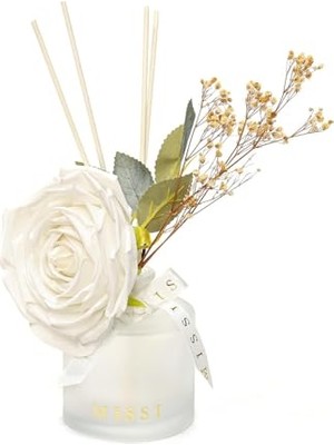 Defne Store 200 ml Buzlu Cam Şişe, Beyaz Gül Dekorlu White Jasmine Oda Kokusu