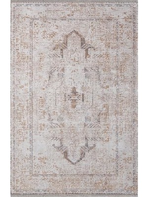 Defne Store 3s Krem Madalyon Modern Geometrik Etnik Eskitme Desenli Boho Oturma Odası, Salon, Yolluk, Koridor ve Mutfak Halısı