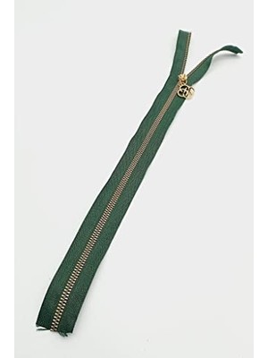Defne Store Çanta Aksesuar Başlıklı Fermuar 40 cm Light Gold Metal Zümrüt Yeşili