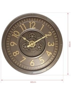 Prime Premium Serisi Antik Eskitme Kadranlı Döner Çarklı 60 Santimetre Ev ve Ofis Duvar Saati, Latin Rakamlı, Bronz
