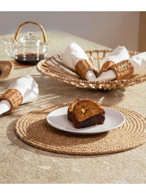 Prime Cesta Amerikan Servis El Yapımı Pamuklu Natural Jüt Örme Düz Yuvarlak Supla 37X37CM