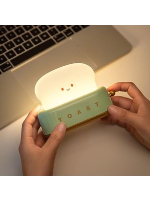 Defne Store Yeşil Tost Gece Lambası, Şarjlı ve Pilli, Sevimli LED Işık, Hediyelik LED Lamba