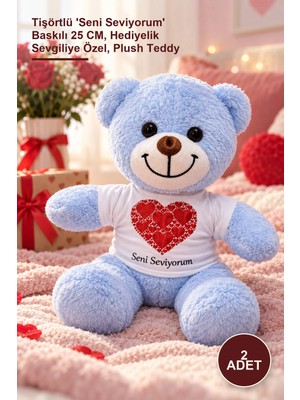 Yenilig 2 Adet Peluş Ayıcık – Tişörtlü 'seni Seviyorum' Baskılı 25 Cm, Hediyelik Sevgiliye Özel, Plush Teddy