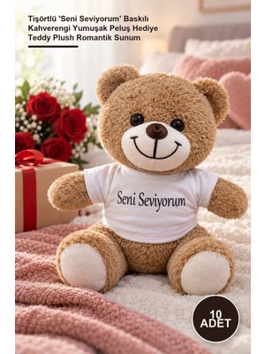 Yenilig 10 Adet Peluş Ayı – Tişörtlü 'seni Seviyorum' Baskılı Kahverengi Yumuşak Peluş Hediye Teddy Plush Romantik Sunum