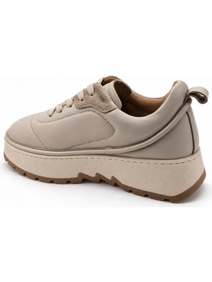 Kayhan Ayakkabı Kadın Bej Kalın Taban Bağcıklı Günlük Sneaker Ayakkabı