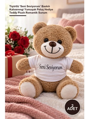 Yenilig 2 Adet Peluş Ayı – Tişörtlü 'seni Seviyorum' Baskılı Kahverengi Yumuşak Peluş Hediye Teddy Plush Romantik Sunum