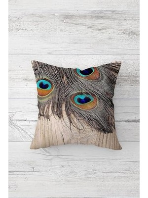 Defne Store Ahşaplı Tavuskuşu Tüylü Çift Taraflı Baskılı Gizli Fermuarlı Karışık Renkli Yastık Kılıfı 45 x 45
