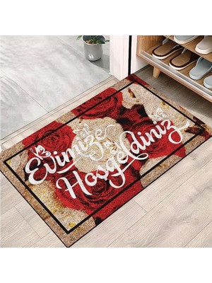 Defne Store Güllerle Karşılama Modern Kapı Önü Paspası, Ev, Ofis ve Dış Mekân Kullanımı Için 45X65