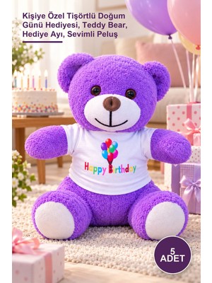 Yenilig 5 Adet Happy Birthday Ayıcık Peluş Oyuncak – Kişiye Özel Tişörtlü Doğum Günü Hediyesi, Teddy Bear, Hediye Ayı, Sevimli Peluş