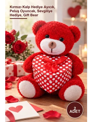 Yenilig 2 Adet Kalp Kutulu Peluş Ayı – Kırmızı Kalp Hediye Ayıcık, Peluş Oyuncak, Sevgiliye Hediye, Gift Bear