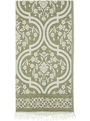 Defne Store Yeşil Damask Desen Jakarlı Pamuk Peştemal