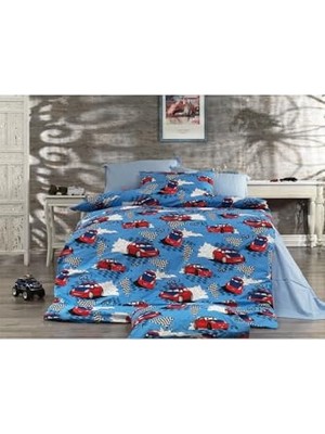 Defne Store 100X200 cm Mavi, Lastikli Çarşaflı Tek Kişilik Çocuk Nevresim Takımı, 2 Yastıklı