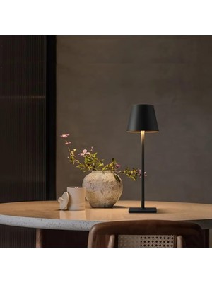 Bg Istanbul Siyah Şarjlı Masa Lambası Dimmerli 3 Renk Işıklı Dokunmatik Cata Dekoratif Abajur Cafe Restoran Sunum Yemek Masası Üstü Lambası Siyah Metal