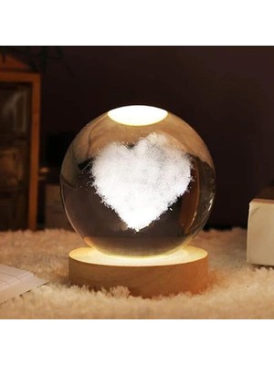 Bg Ahşap Standlı Cam Küre Işıklı Göz Yormayan Ay Motifli Masaüstü Aydınlatma Gece Lambası Dekoratif Çocuk Odası Salon Yatak Odası Lamba 6cm x 6cm (Bulut Kalp)
