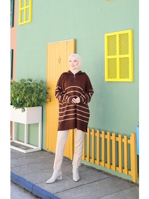 Nisum Moda Fermuarlı Çizgili Triko Tunik