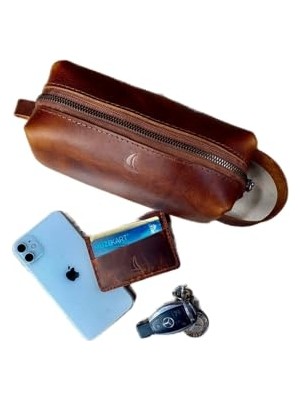 Defne Store Isme Özel El Yapımı Hakiki Deri Erkek Dopp Kit El Çantası
