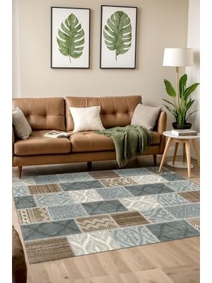 Defne Store Klame Patchwork Şönil Kaymayı Önleyici Doğal Pamuk Tabanlı Yıkanabilir Antibakteriyel Çevre Dostu Salon Halısı 100X150