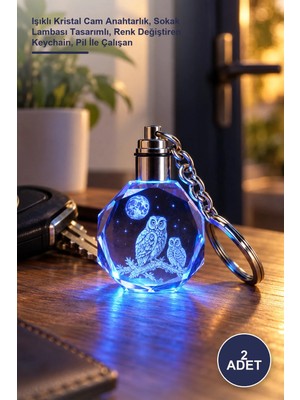 Yenilig 2 Adet Lamba Anahtarlık – Işıklı Kristal Cam Anahtarlık, Sokak Lambası Tasarımlı, Renk Değiştiren Keychain, Pil Ile Çalışan