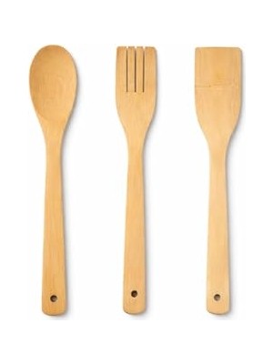 Defne Store Bambu Mutfak Seti; Kaşık, Çatal, Spatula, Doğal Ahşap, Çizmez, Tava Dostu, 3 Parça, Bambu Mutfak Gereçleri Seti, Kaşık, Servis Çatalı, Düz Spatula, Isıya Dayanıklı, Doğal Malzeme, 3'lü Set
