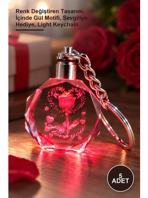 Yenilig 5 Adet I Love You Işıklı Kristal Anahtarlık – Renk Değiştiren Tasarım, Içinde Gül Motifi, Sevgiliye Hediye, Light Keychain