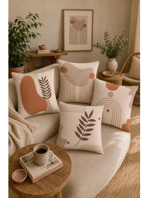 Belle Benoit Çift Tarafı Dijital Baskılı Hediyelik Dekoratif 4' Lü Koltuk Yastık Kılıfı Turuncu - Beyaz Dekoratif Kırlent Kılıfı Seti 43x43 cm