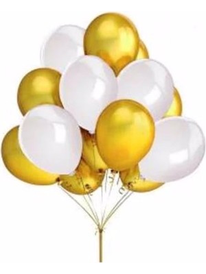 BenimMarifetlerim Metalik Altın Beyaz Balon 12 Inch 20 Adet