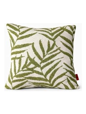 Defne Store 45X45 cm Yeşil-Krem Dolgulu Dekoratif Yastık, Suya ve Solmaya Dayanıklı Kumaş