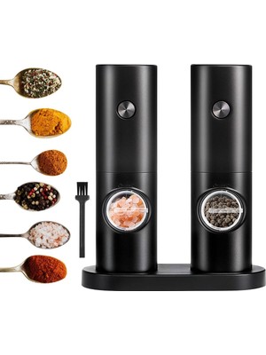 Store Otomatik Pilli Tuz Karabiber Değirmeni Seti 2’li – LED Işıklı, Standlı, Elektrikli Baharat Öğütücü Baharatlık