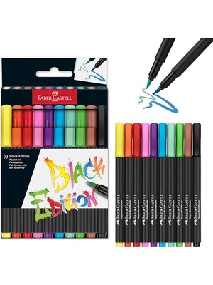 Defne Store 116451 Black Edition Keçeli Kalem Seti, 10'lu, Fırça Uçlu