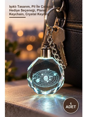 Yenilig 1 Adet Gezegen Temalı Renk Değiştiren Kristal Anahtarlık – Işıklı Tasarım, Pil Ile Çalışan Hediye Seçeneği, Planet Keychain, Crystal Keyring