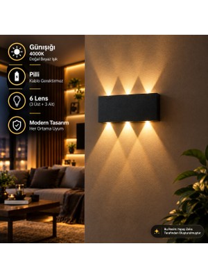 Yeo Aydınlatma Pilli LED Duvar Apliği 6 Lens Günışığı  Modern Dekoratif Duvar Lambası