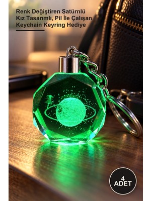 Yenilig 4 Adet Kristal Işıklı Anahtarlık – Renk Değiştiren Satürnlü Kız Tasarımlı, Pil Ile Çalışan Keychain Keyring Hediye