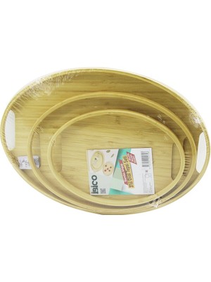 Store Oval - 3 Boy Bambu Ahşap Tepsi Seti 20X29--26X36--31X45CM