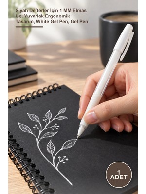 Yenilig 1 Adet Beyaz Jel Kalem – Siyah Defterler Için 1 mm Elmas Uç, Yuvarlak Ergonomik Tasarım, White Gel Pen, Gel Pen
