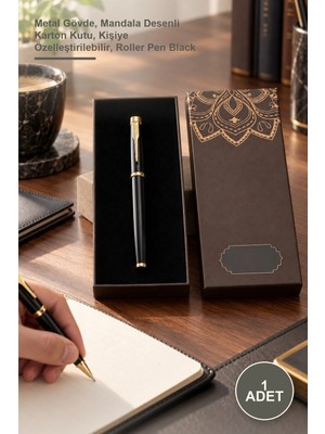 Yenilig 1 Adet Siyah Roller Kalem – Metal Gövde, Mandala Desenli Karton Kutu, Kişiye Özelleştirilebilir, Roller Pen Black