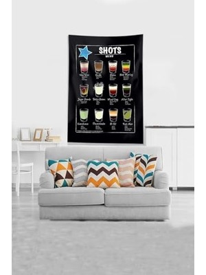 Defne Store Siyah Shots Menü Leke Tutmaz Kadife Kumaş Duvar Örtüsü Duvar Halısı Tapestry DWLL340,100 x 140