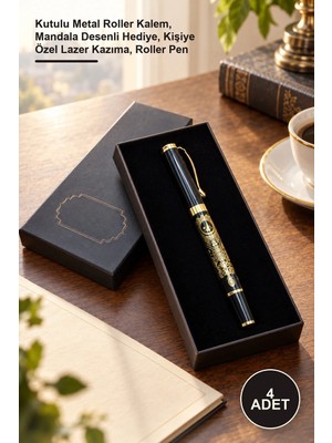 Yenilig 4 Adet Osmanlı Kalem – Kutulu Metal Roller Kalem, Mandala Desenli Hediye, Kişiye Özel Lazer Kazıma, Roller Pen