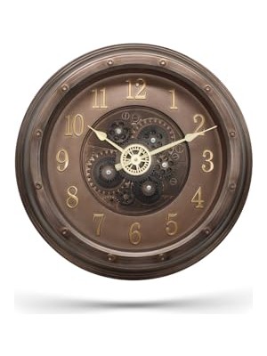 Defne Store Premium Serisi Antik Eskitme Kadranlı Dönen Çarklı Ev ve Ofis Duvar Saati, Kabartma Latin Rakamlalı, 40 cm Bronz