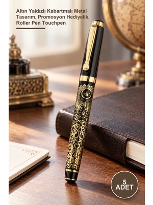 Yenilig 5 Adet Osmanlı Tuğralı Roller Kalem – Altın Yaldızlı Kabartmalı Metal Tasarım, Promosyon Hediyelik, Roller Pen Touchpen