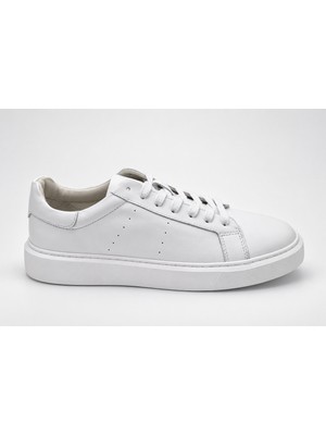 Kayhan Ayakkabı Beyaz Gerçek Deri Bağcıklı Günlük Sneaker Ayakkabı