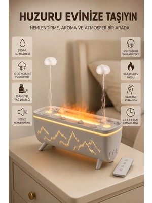 Store Aroma Difüzörü 280 ml Yağmur Damlası Efektli Hava Nemlendirici Uzaktan Kumandalı LED Işıklı