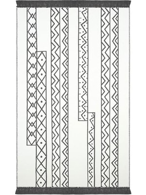 Defne Store Lovely Beyaz Gri Çift Taraflı, Makinede Yıkanabilir Kilim Halı
