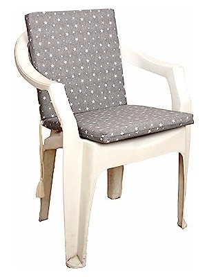 Defne Store Gri Yıldız Desenli Sandalye Minderi, 4'lü Set; Bahçe, Balkon ve Salon Için
