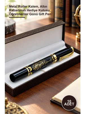 Yenilig 10 Adet Besmele Kabartmalı Kutulu Kalem – Metal Roller Kalem, Altın Kabartmalı Hediye Kutusu, Öğretmenler Günü Gift Pen
