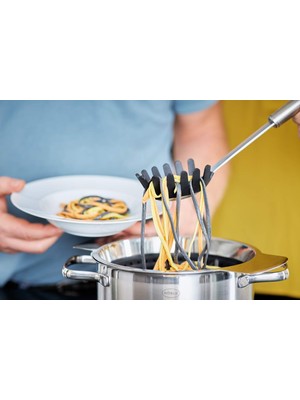 Store Silikon Spagetti Açacağı, Yüksek Kaliteli Spagetti Kaşığı, Yuvarlak Saplı ve Silikon Kaplamalı, Paslanmaz Çelik 18/10, Bulaşık Makinesinde Yıkanabilir